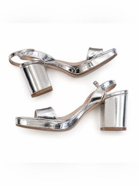 Zara Metallic Silver Block Heels